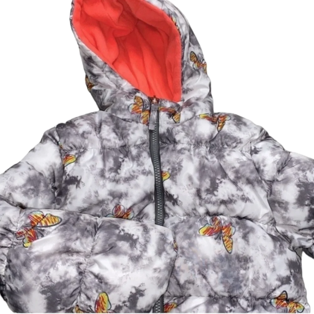 Pink Platinum little girls butterfly print puffy jacket with hood size 6X